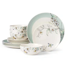 12-Piece Botanica Dinnerware Dinner Set Everyday Service for 4 Porcelain Sturdy