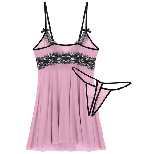 UK Mens Sexy Satin Lingerie Lace Chemise Pajamas Crossdress Babydoll Nightwear - Picture 52 of 69
