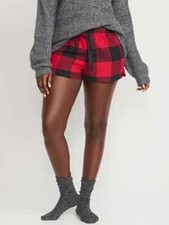 NWT Old Navy Flannel Boxer Pajama Shorts Sleep Red Buffalo Plaid Women TALL MLXL