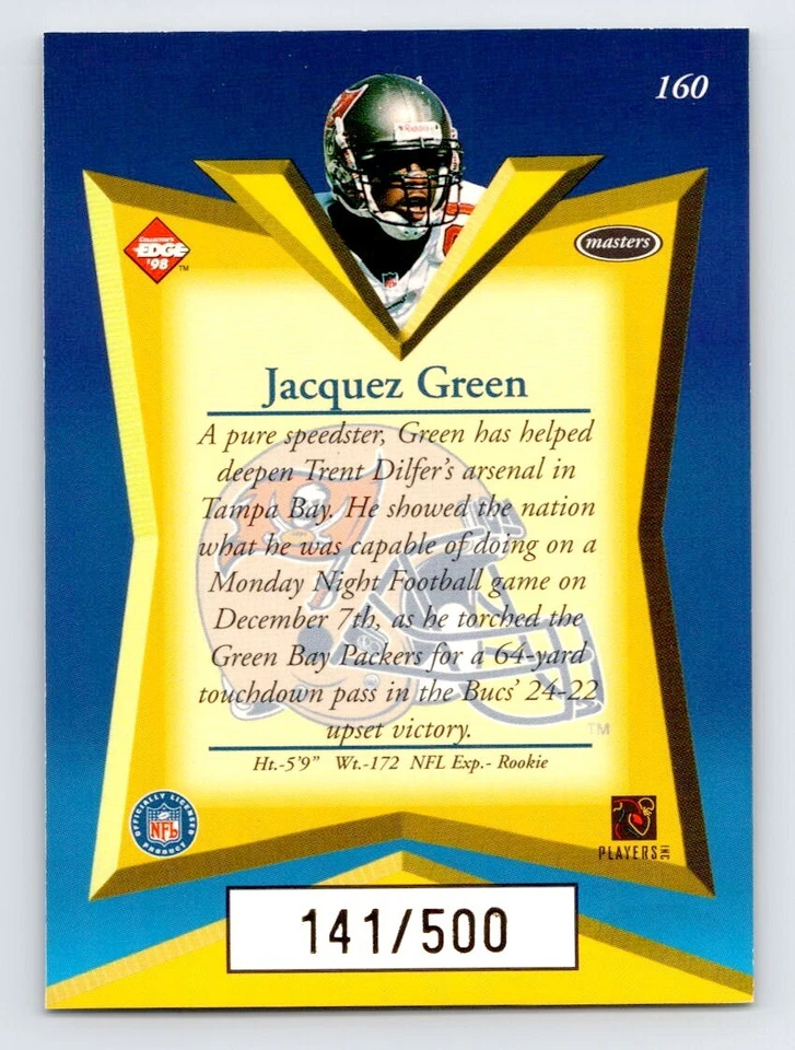 1998 JAQUEZ GREEN Collector's Edge Masters GOLD Foil Parallel SP #141/500 RC - Image 2 of 2