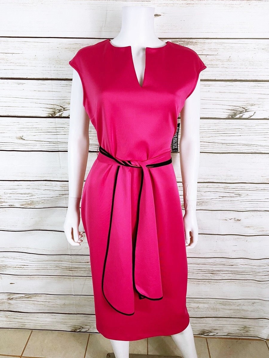 New York & Co Womens Sheath Dress Size M Hot Pink Belted Cap Sleeves Below  Knee | eBay