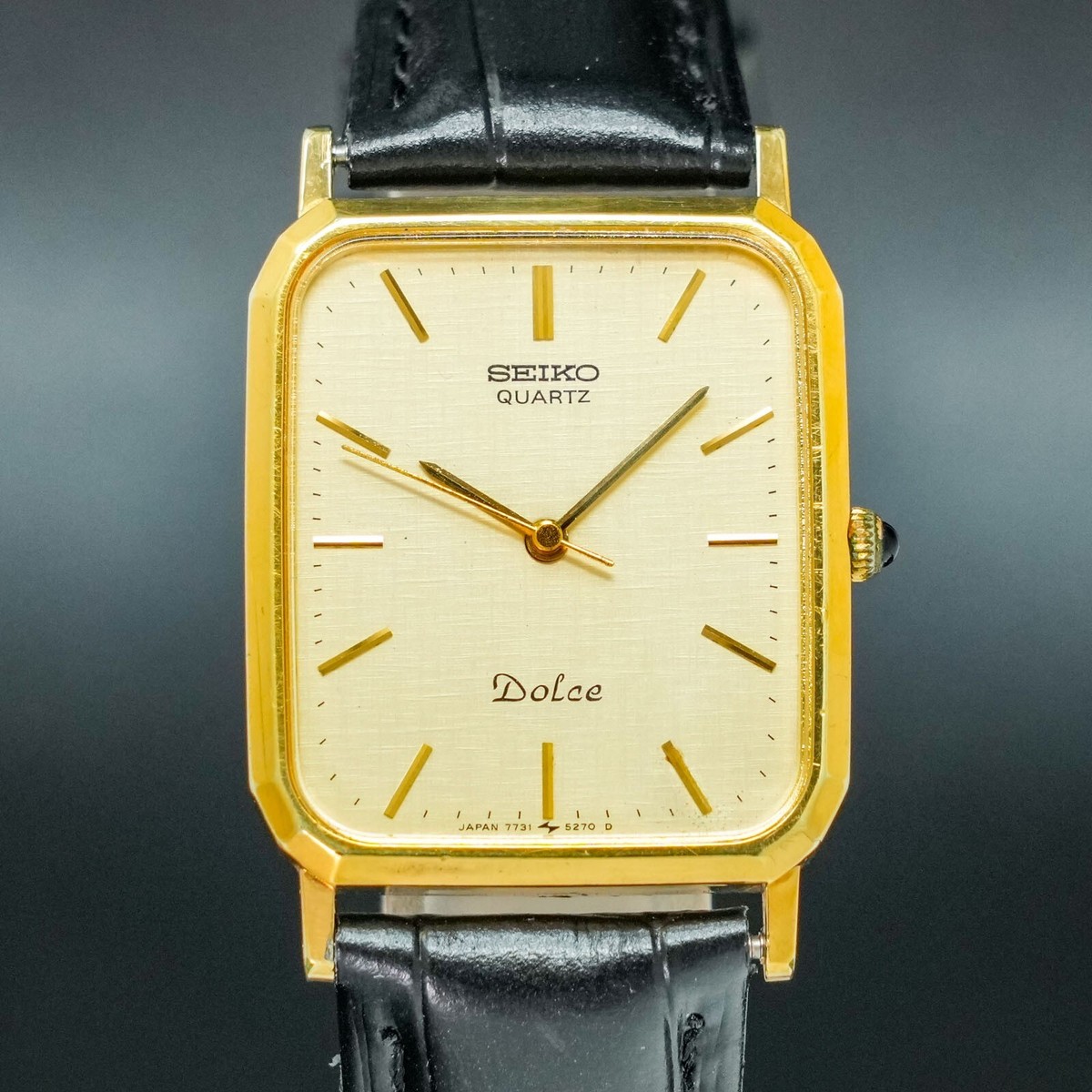 Vintage 1986 [N-MINT] SEIKO Dolce 7731-5240 Gold dial Square Tank