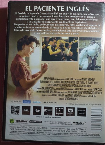 DVD EL PACIENTE INGLES - Ralph Fiennes / Juliette Binoche - 9 OSCAR " NUEVO " - Imagen 2 de 2