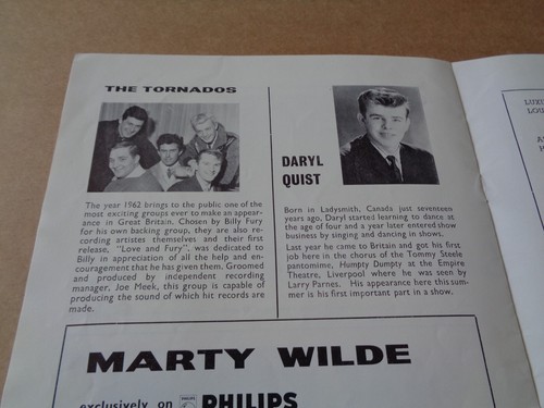 Billy Fury & Tornadoes 1962 Great Yarmouth Programme (Marty Wilde/Vernons Girls) - Picture 5 of 5