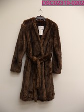 Frame Open Front Belted Brown Faux Mink Fur Robe Long Plush Coat Women's Small