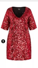 City Chic NWOT Crimson Sequin Dress Holiday Party Cocktail 16W