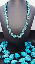 Turquoise Southwestern Necklace Single Strand 20 in Silver Tone Lobster Clasp
