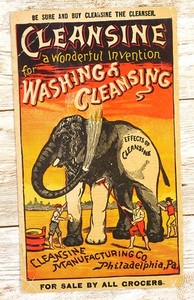 Cleansine Soap Cleanser Victorian Trade Card ~ ELEPHANT GETS CLEAN