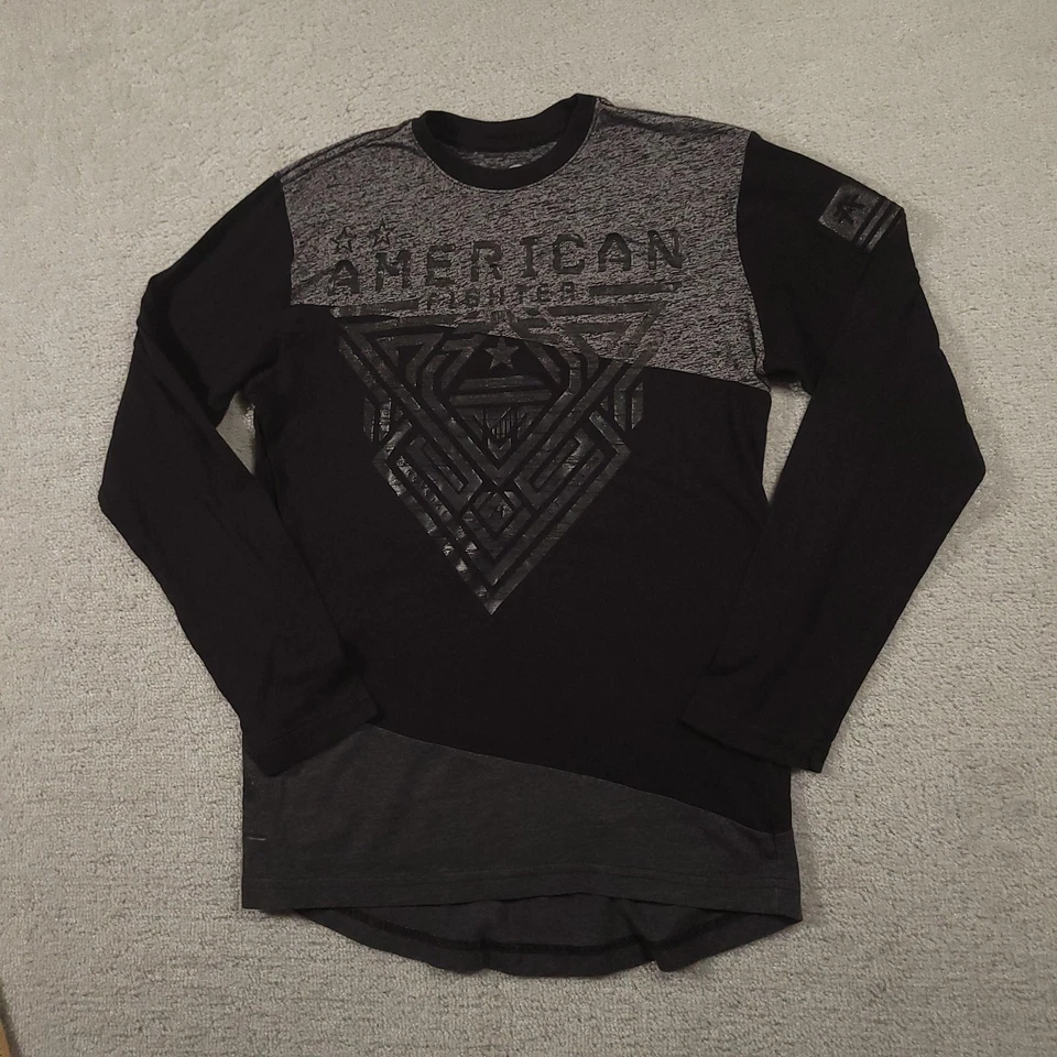 American Fighter Shirt Mens Large Gray Black Long Sleeve Athletic Buckle MMA Top - Image 2 of 4