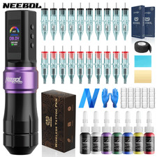 Wireless Tattoo Machine Pen Gun Complete Kit with 1600mAh PowerSupply Ink Needle