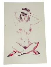 POSTCARD Risqué Pinup GIRL Nude Female Pretty Lady Sketch Art Vintage 2001 NOS