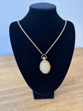 Gold Pocket Watch Necklace On Chain With Crystals