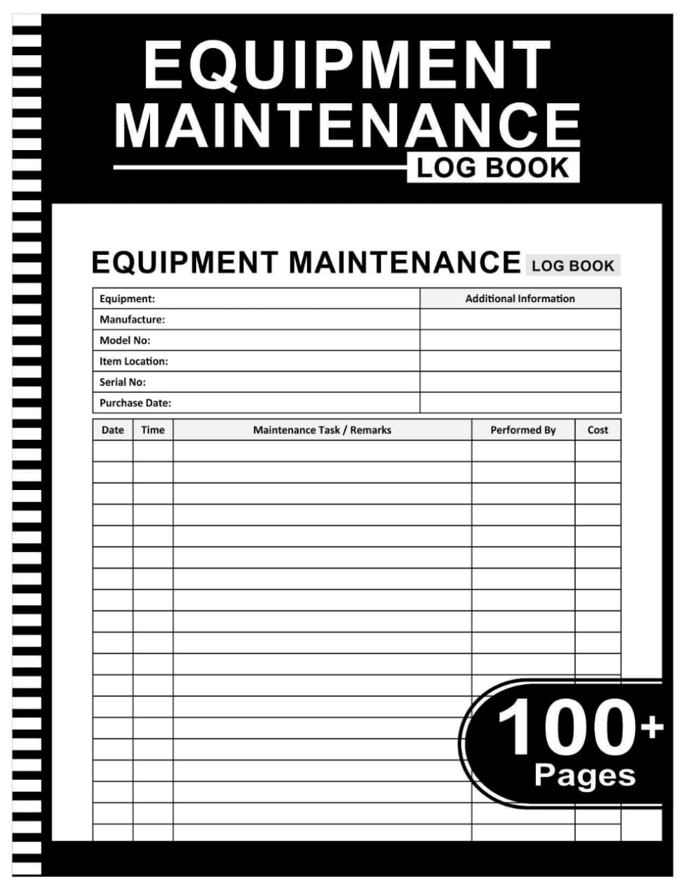 Equipment Maintenance Log Book: Daily Preventive Care for Repairs & Service of
