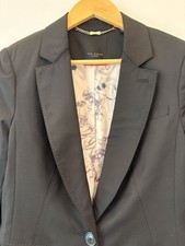 Ted Baker Size 3 Black Wool Blend Classic Single Button Career Blazer Jacket