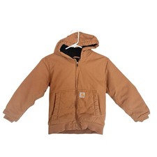 Carhartt Boys Hooded Canvas Jacket Brown Size 7-8 Insulated Full Zip OJ8545-B