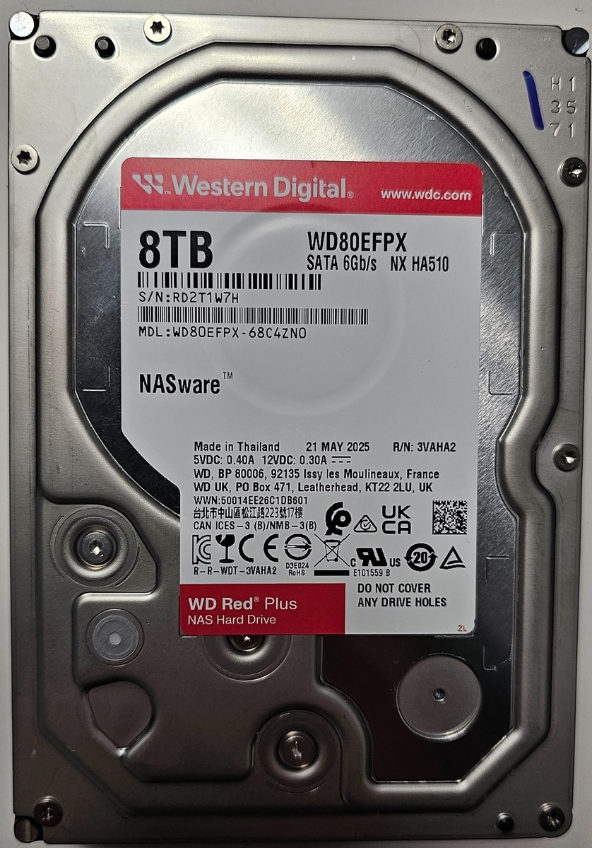 Western Digital 8TB Red Plus - WD80EFPX-68C4ZN0 5640rpm - 21 MAY