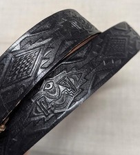 vintage NATIVE AMERICAN buckle belt TOOLED black 34 leather WESTERN indian bird