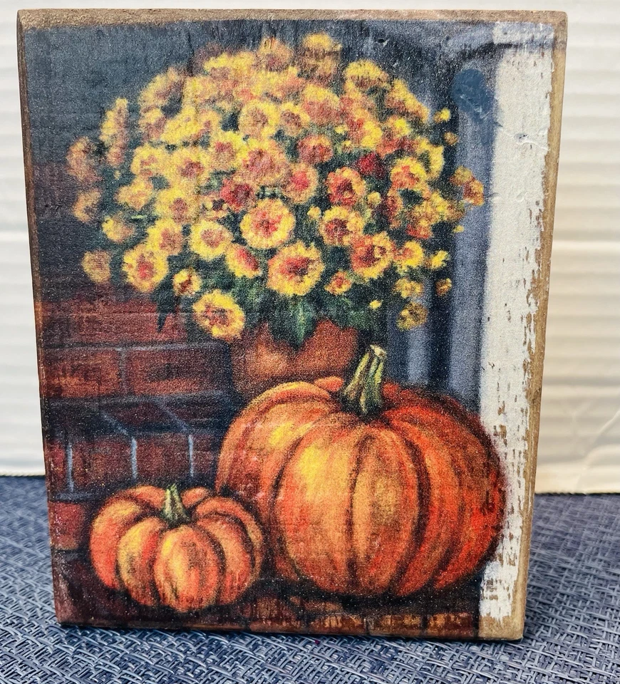 Primitives By Kathy Porch Steps and Pumpkins Wood Sign 5" x 4" Floral Fall - Image 2 of 4