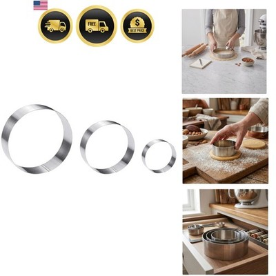 Large Round Cake Ring Set-4/6/8 Inch Biscuit Cutter Stainless Steel Circle Pa...