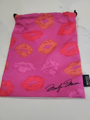 IPSY PLUS MM100 MARILYN MONROE Drawstring Cosmetic Makeup Bag PINK LIPS NEW