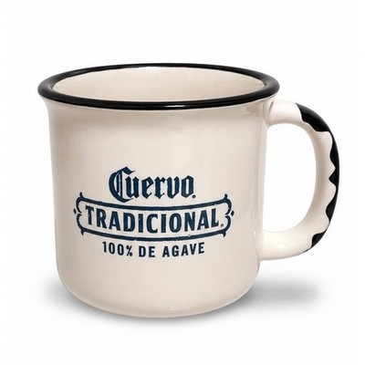 Jose Cuervo Tradicional Tequila Ceramic Campfire Mug White Black Rim 100% Agave