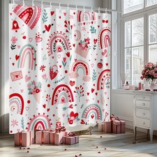 72x72 Inches Valentines Rainbow Shower Curtain Red Love Heart Waterproof