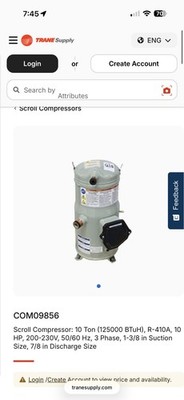 COM09856 COMPRESSOR; CSHD120J0*0M, 10 TON, 200-230/60/3, BRAZED CONNECTIONS