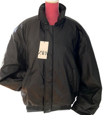 NWT ZARA Vegan Leather Oversized Bomber Puffer Jacket Men's Sz XLarge Black - product listing photo