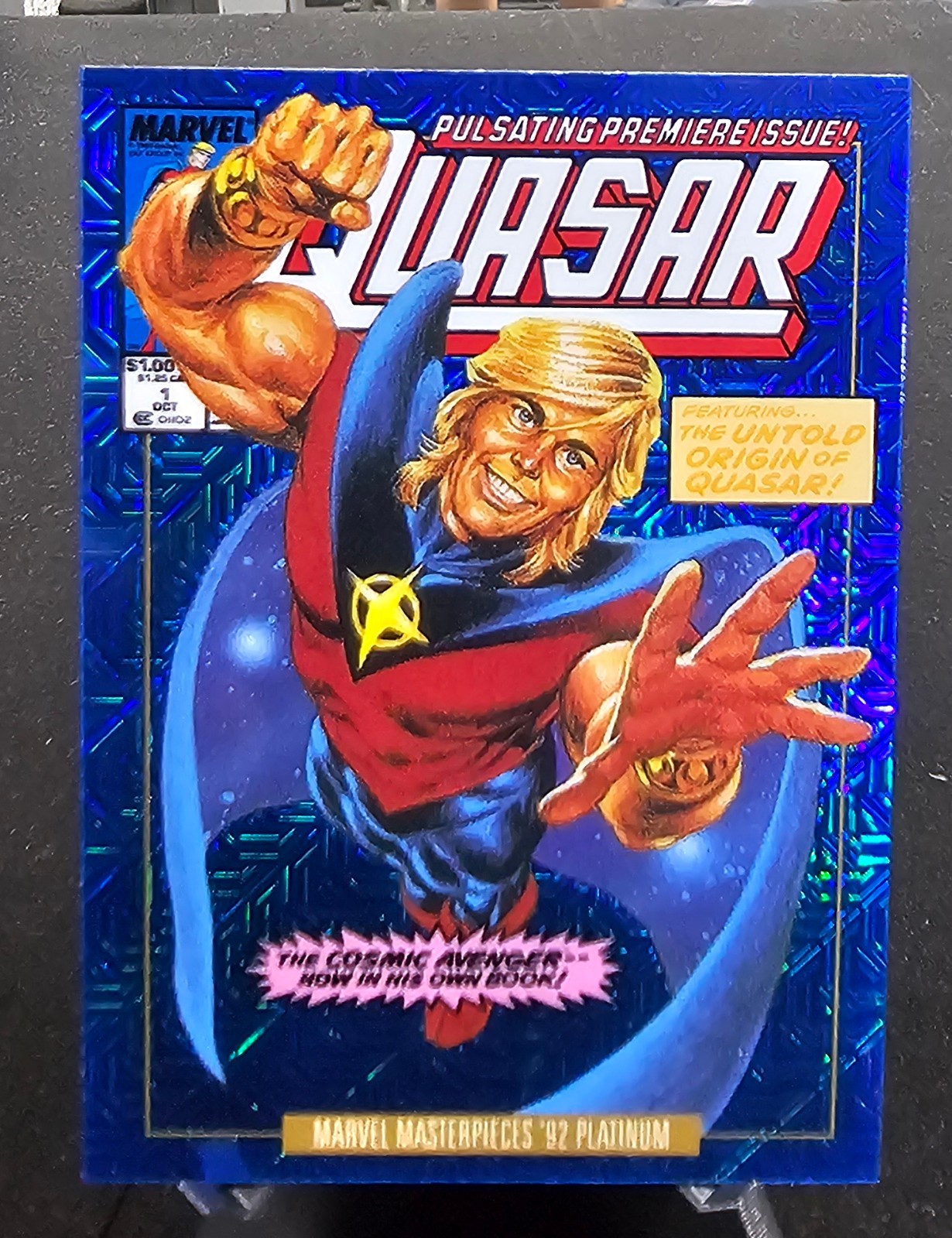 2024 Upper Deck Marvel Masterpieces '92 Platinum Quasar 72-V Blue Traxx Variant