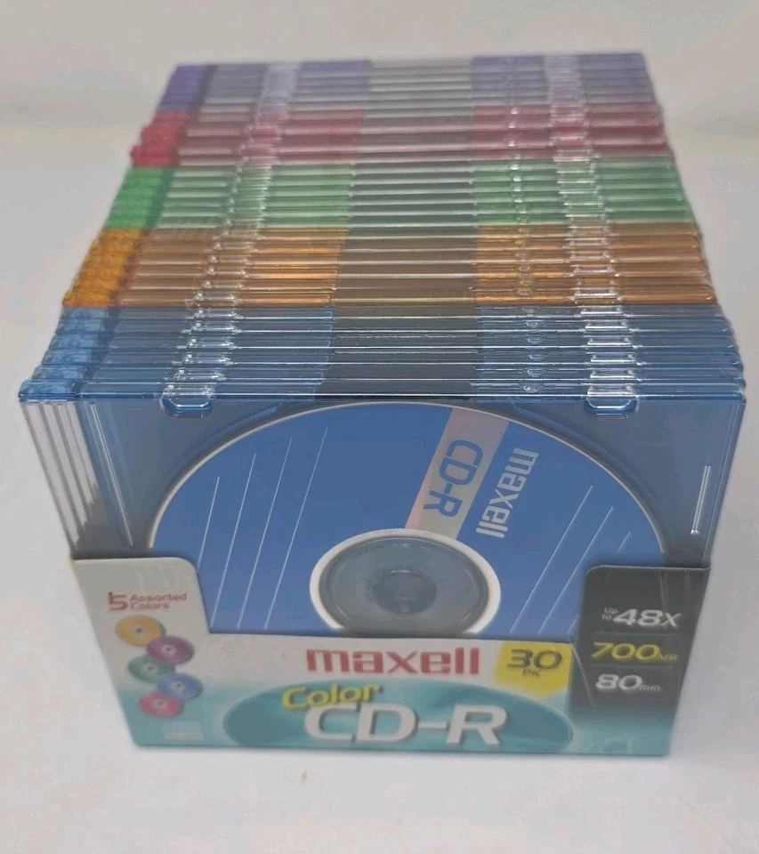 MAXELL 700MB 30pk Color CD-R 80 Min Individual Cases 648230 NEW - Image 3 of 4