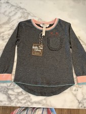 NWT Matilda Jane Grey Pink Turquoise Long Sleeve Pocket Cat Top Girl's Size 2