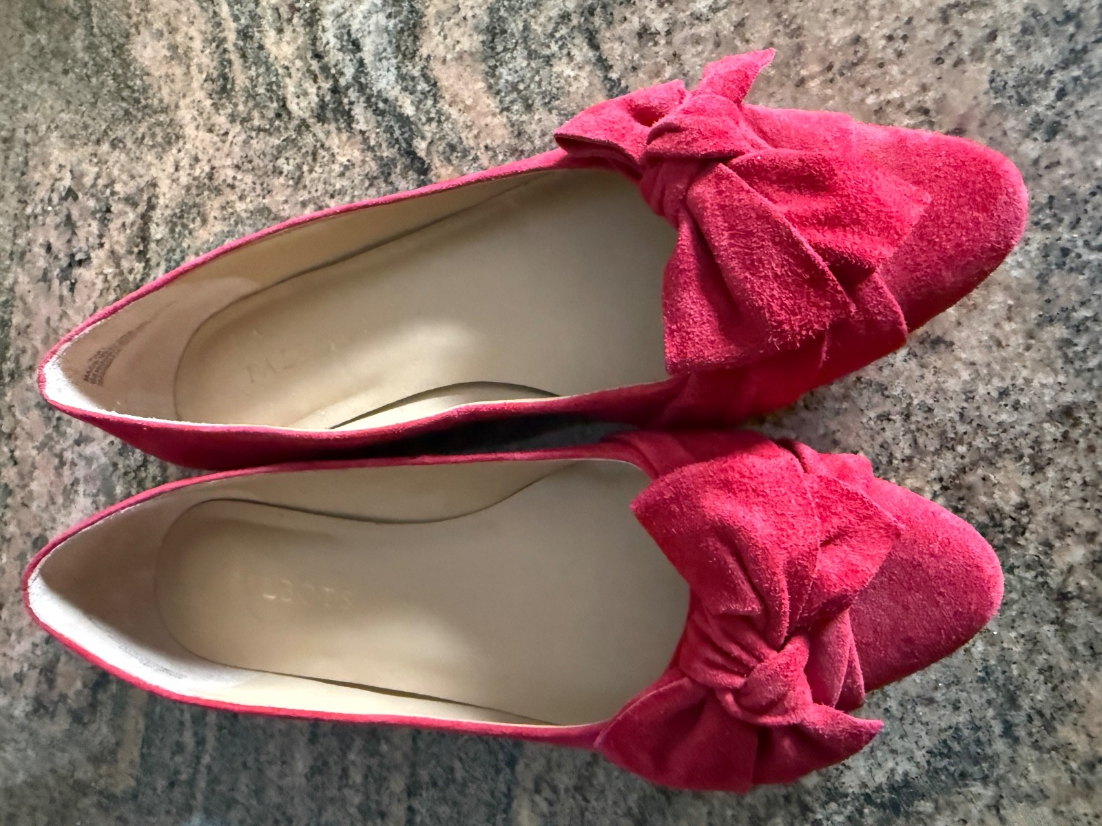 TALBOTS Women Shoes Red Suede Bow Flats Slip On Dress Shoes Classic Elegant 7.5
