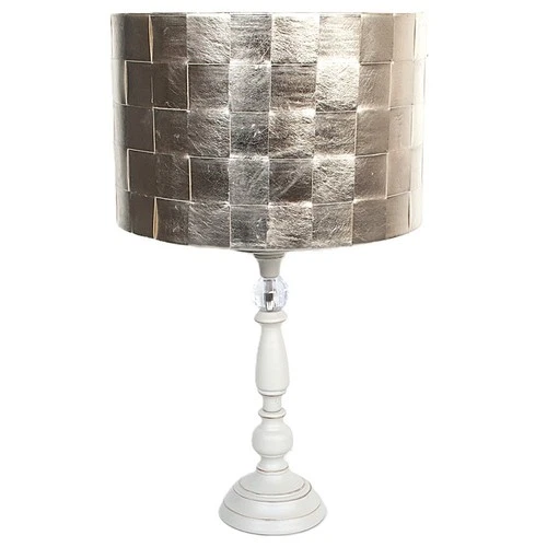 Litecraft White Metal Spindle Table Lamp With Gold Woven Drum Shade Clearance