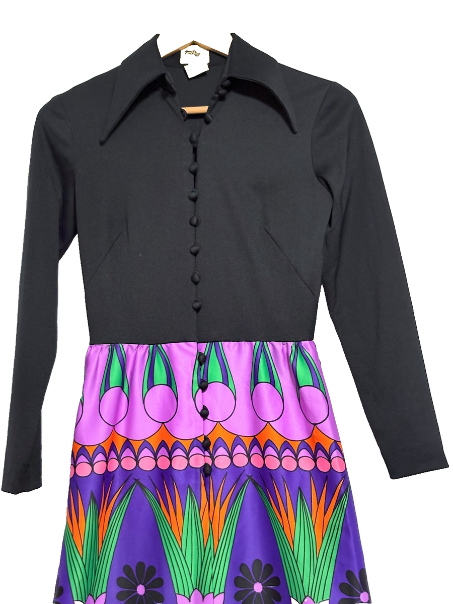 Tori Richard Honolulu 1960s/70s Mod Maxi Dress VibrantPsychedelic