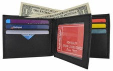 Genuine Leather Black Bifold Center Flap Multi Credit Card ID Holder Mens Wallet