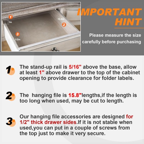 File Cabinet Storage Hanging 14 Pcs Rails Set 1/2 Drawer Sides Clips Pvc Folder - Picture 2 of 7