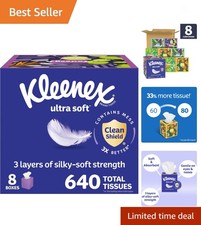 Ultra Soft Facial Tissues, 8 Cube Boxes, 80 Tissues per Box, 3-Ply, Packaging...