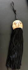 Black Tassel/Pendant 8" long with Pattern Wood Cap.