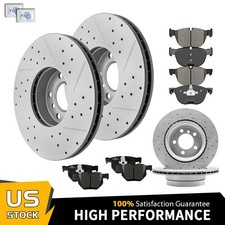 Front & Rear Disc Drilled Rotors Brake Pads f...