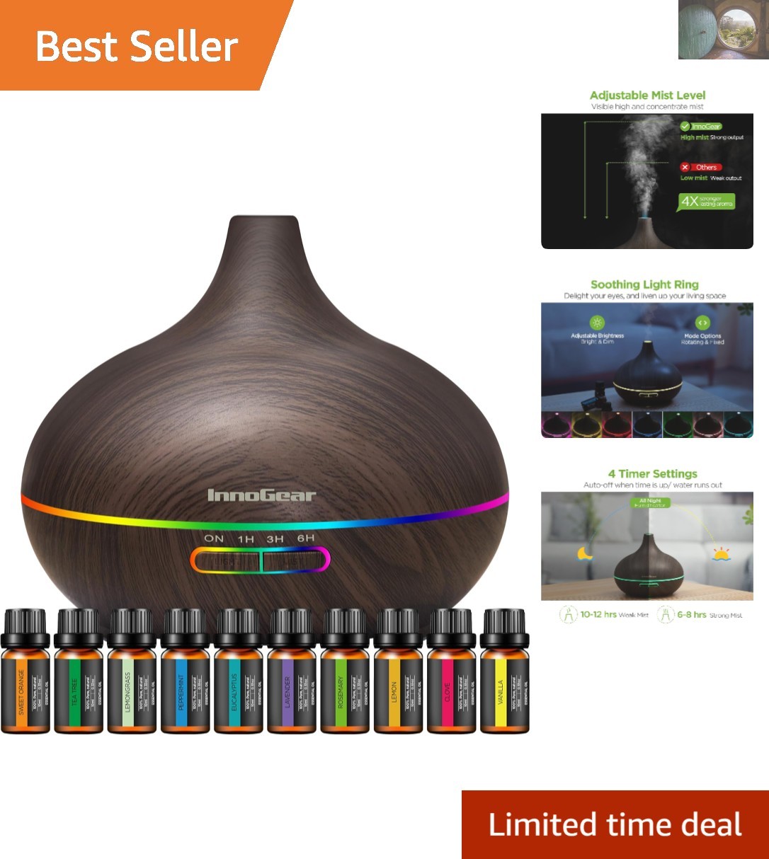 Elegant 400ml Aromatherapy Diffuser & 10 Essential Oils Set for Home Relaxation