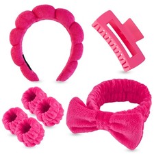 Yaqulen 7Piece Spa Facial Headband  Wristband Set Hot Pink for Women  Girls