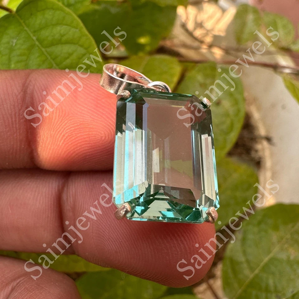 Certified 27 Ct Natural Green Sapphire Pendant 925 Sterling Silver Jewelry Gift - Image 3 of 4