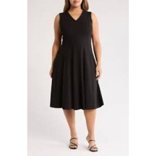 Calvin Klein Women's Dark Blue V-Neck Sleeve Less Midi Dress Size 8