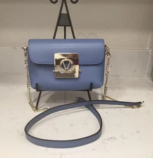 VALENTINO BY “ MARIO VALENTINO “ BLUE SMALL PEBBLED LEATHER HANDBAG 
