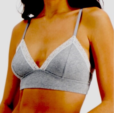 Jenni On Repeat Wide Lace Trim Cotton Bralette Grey Heather, Size Medium