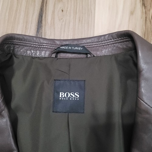 HUGO BOSS Coat Mens 46R 100% Lamb Leather Blazer Brown Button Up Pockets - Picture 6 of 14