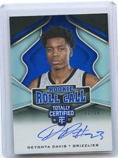 2016-17 TOTALLY CERTIFIED #23 DEYONTA DAVIS AUTOGRAPH ROOKIE RC #52/99 GRIZZLIES