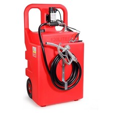 Red 32 Gallon Portable Fuel Tank 120L with 12V Diesel Pump 13ft Delivery Hose