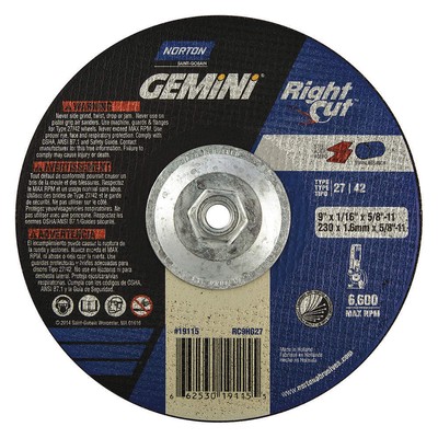 NORTON 66253019115 DepressdCntrCtOffWhl,5/8''-11CN,ThreadHle 4RA81