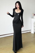 Women Bodycon Long Sleeve Ruffled Long Dresses Slim Fit Party banquet Dress	